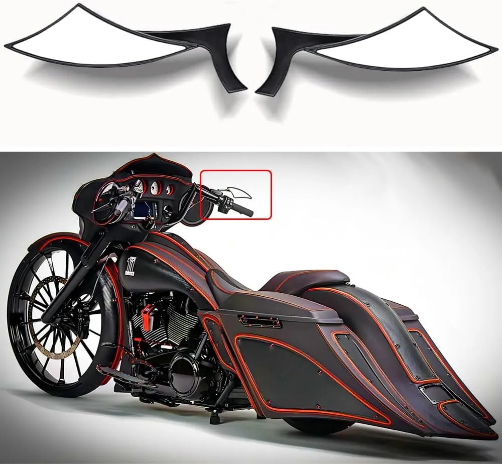Black Bat Shape Motorcycle Mirrors,Upgrade Rearview Motorcycle Mirrors Compatible with Harley Road King Sportster Street Glide And More