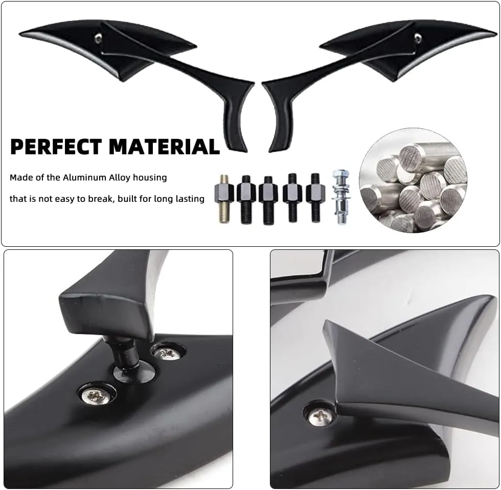 Black Bat Shape Motorcycle Mirrors,Upgrade Rearview Motorcycle Mirrors Compatible with Harley Road King Sportster Street Glide And More