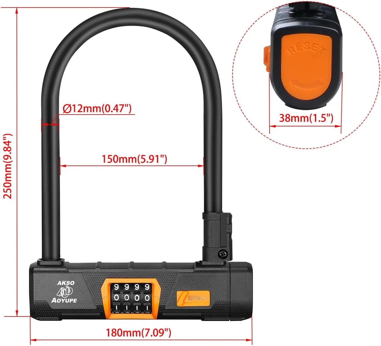 Black Silicone 4-Digit Resettable Combination Heavy Duty Anti-Theft Locks,Keyless Lock for Outdoor,U-Lock with Sturdy Mounting Bracket，for Motorcycle, Ebikes（1 Set）