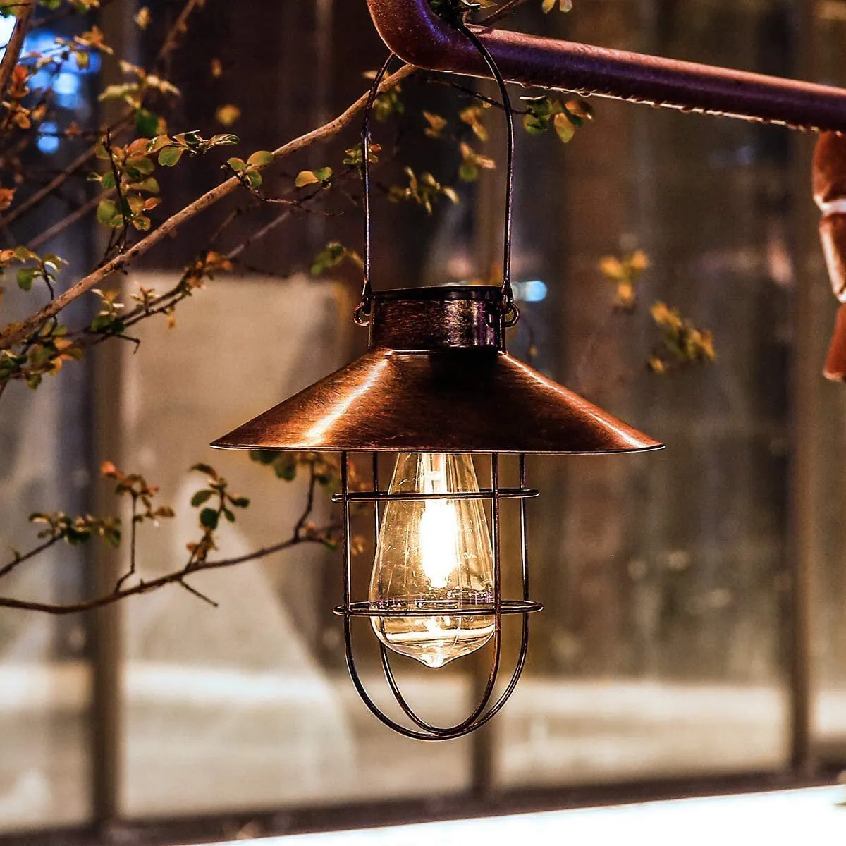 Black/Bronze Retro Solar Powered  Lantern Outdoor Hanging Solar Light Vintage Lamp With Warm