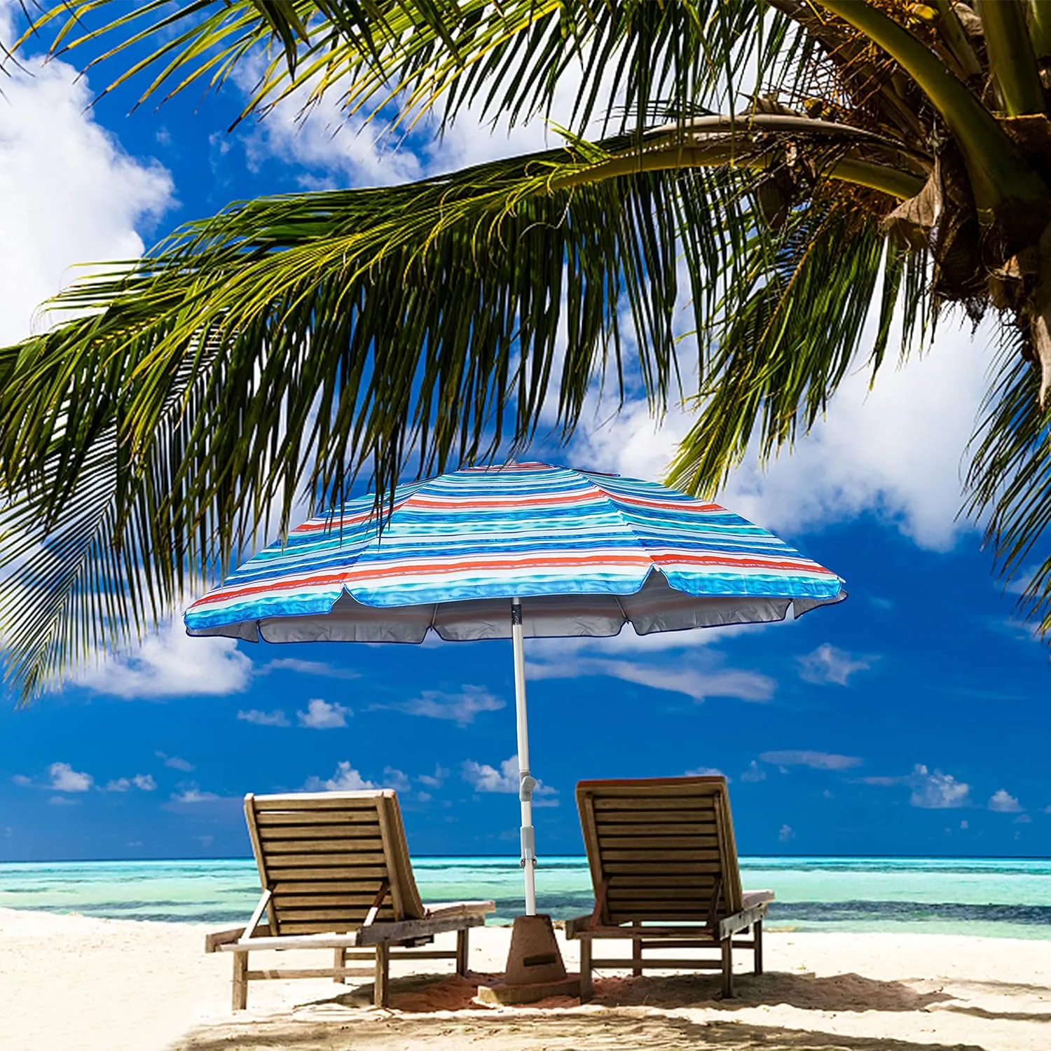 Blissun 7.2' Beach Umbrella with Sand Anchor, Outdoor Portable Beach Umbrella for Sand with Tilt Pole, Carry Bag, Air Vent