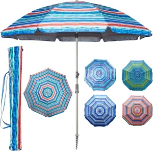 Blissun 7.2' Beach Umbrella with Sand Anchor, Outdoor Portable Beach Umbrella for Sand with Tilt Pole, Carry Bag, Air Vent