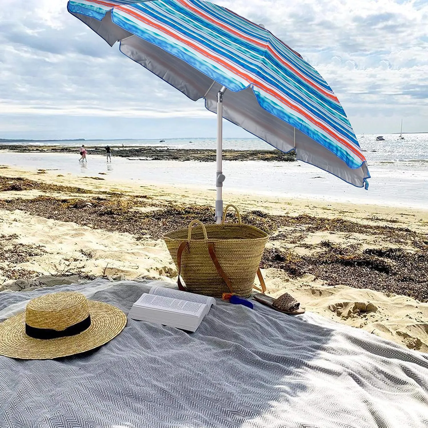 Blissun 7.2' Beach Umbrella with Sand Anchor, Outdoor Portable Beach Umbrella for Sand with Tilt Pole, Carry Bag, Air Vent