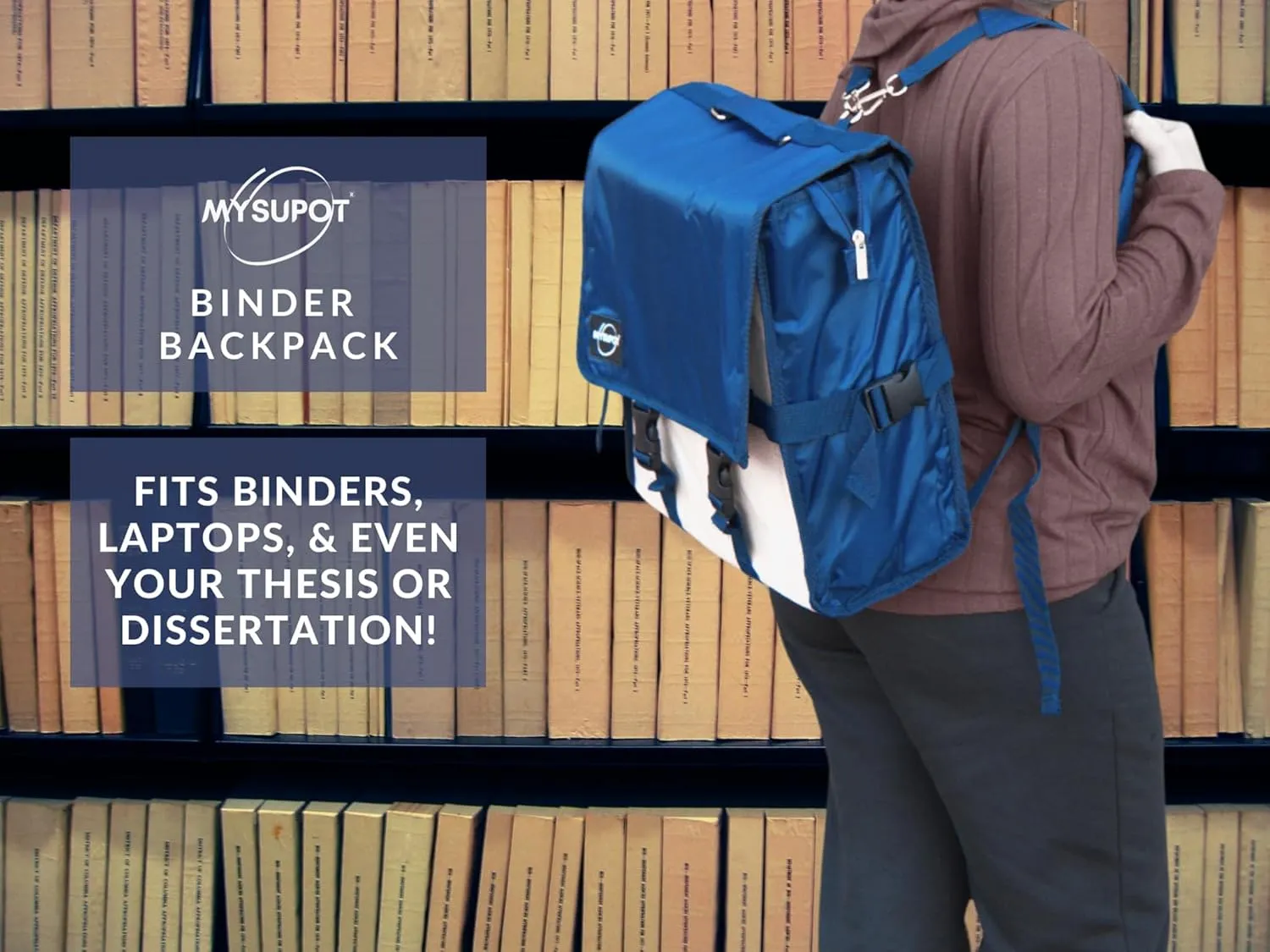 BLUE 15"x14"x6" Binder Backpack, Training Bag w/Laptop Compartment, Handbag, 600D Polyester