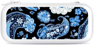 Blue Paisley Pattern Compatible with Switch Carrying Case Hard Travel Game Bag Pouch with 15 Games Accessories