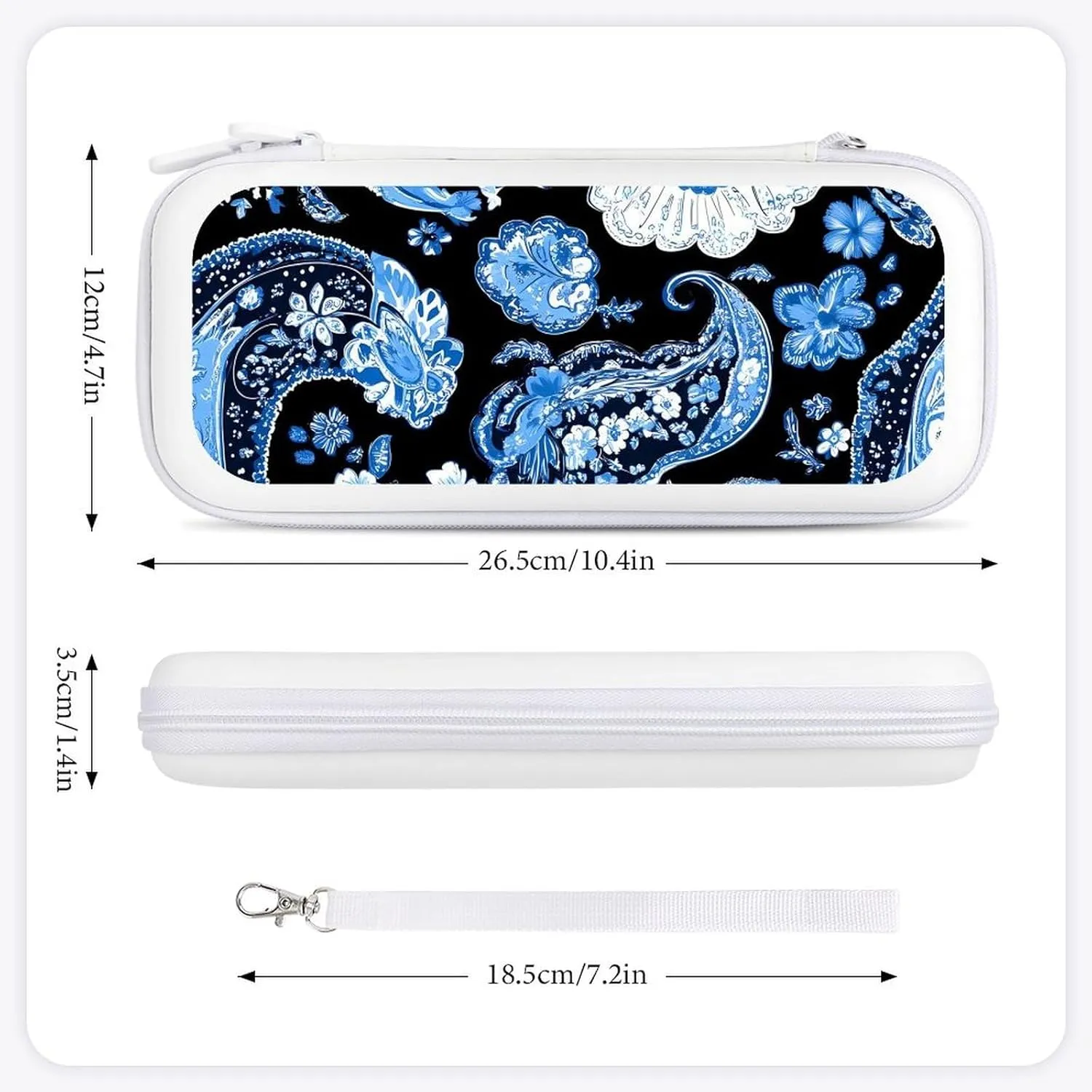 Blue Paisley Pattern Compatible with Switch Carrying Case Hard Travel Game Bag Pouch with 15 Games Accessories