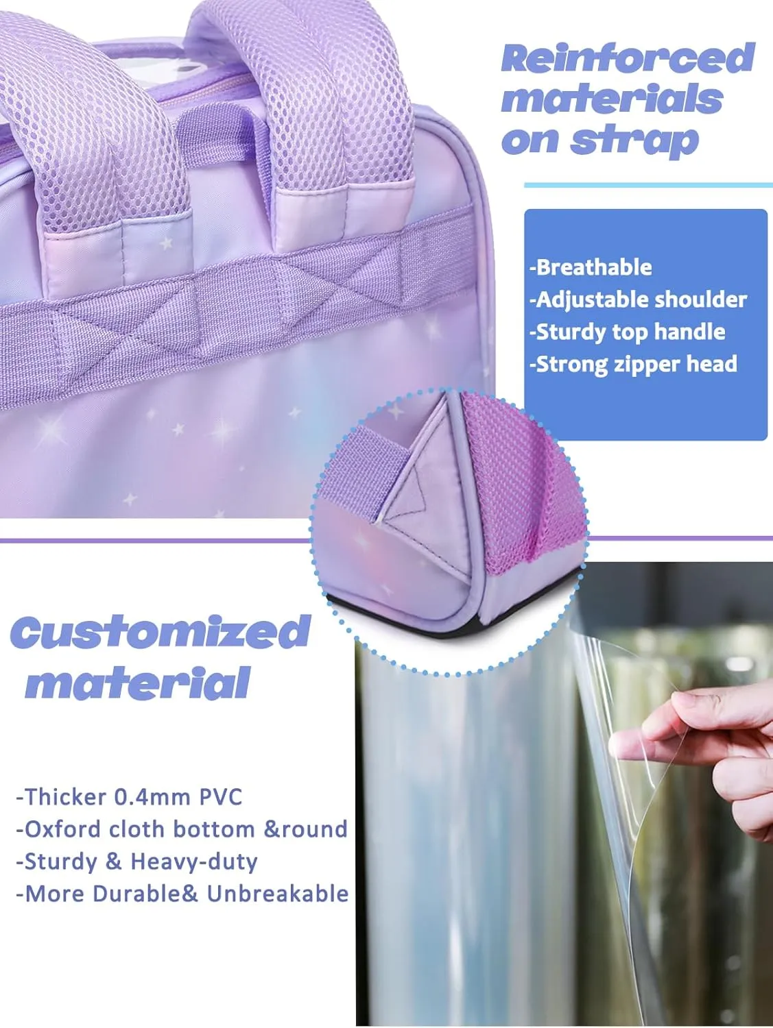 BLUEFAIRY Clear Mermaid Backpack for Girls School Book Bag Stadium Approved Large PVC See Through Bag Heavy Duty Bookbag Transparent Plastic Bag 17" Purple Tail