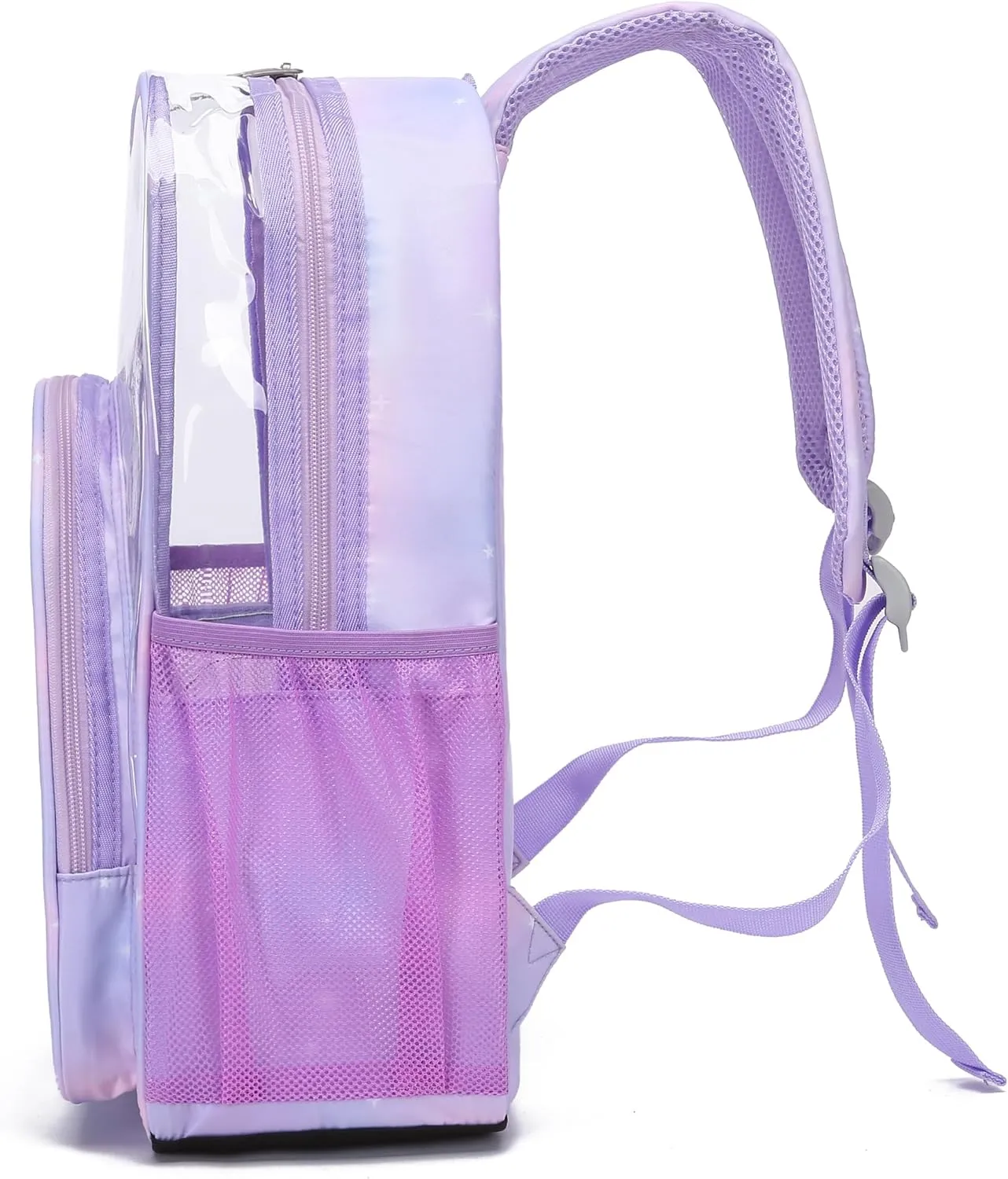 BLUEFAIRY Clear Mermaid Backpack for Girls School Book Bag Stadium Approved Large PVC See Through Bag Heavy Duty Bookbag Transparent Plastic Bag 17" Purple Tail