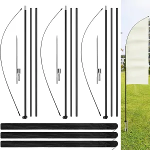 Blulu 3 Sets Advertising Flag Pole with Ground Mounting Stake Aluminum Windless Flagpole Feather Flag Bundles with Storage Bag for Advertising Flags Sign Businesses Storefronts Banner Outdoor (11 ft)