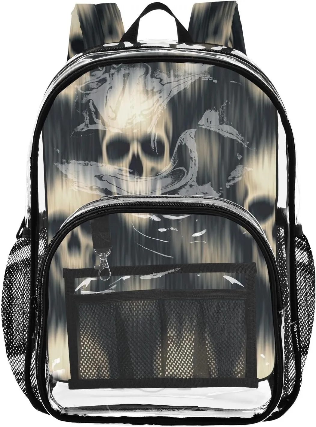Blur Smear Skulls Clear Backpack, Heavy Duty Transparent Bookbag for Kids, School, Stadium Approved