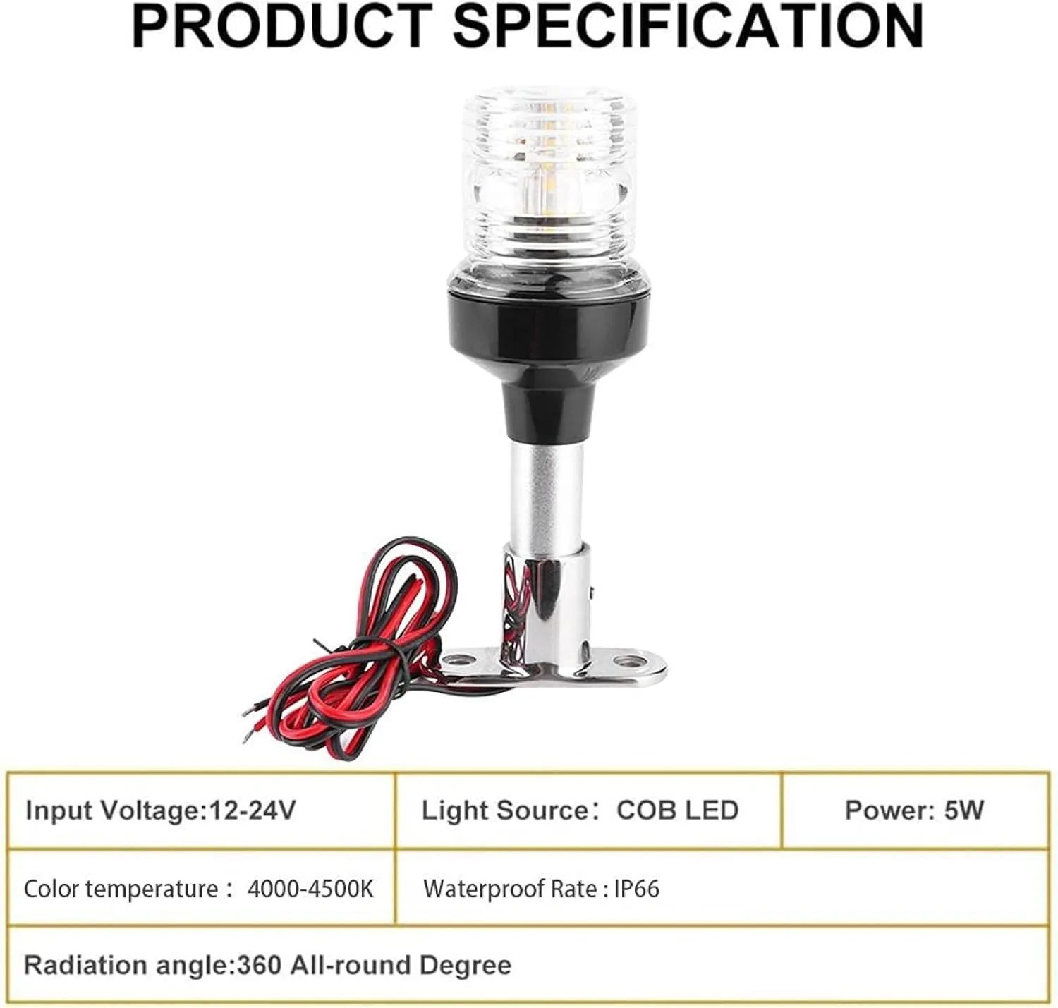 Boat Navigation Light 12-24V LED Marine Boat Anchor Lights for Boat Yacht, IP65 Waterproof Design Yacht Accessory Tools-12 inch