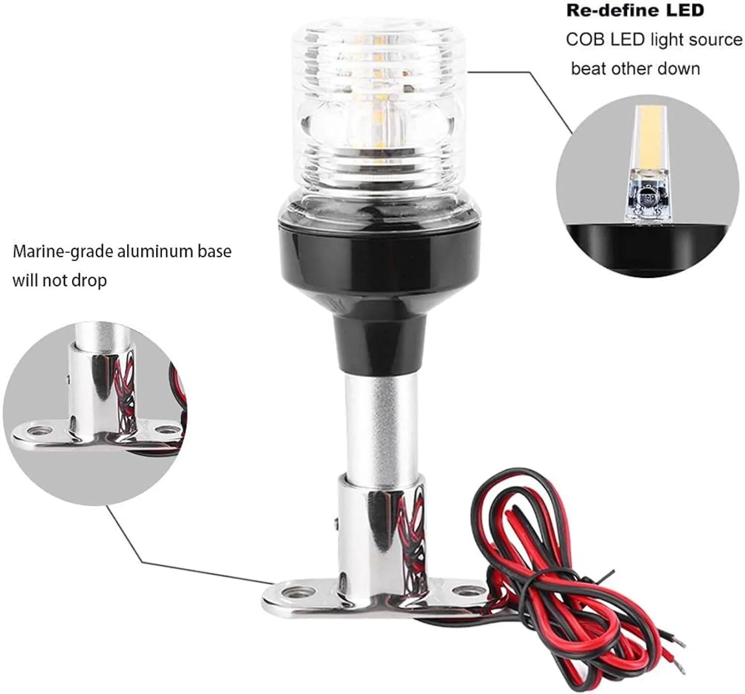 Boat Navigation Light 12-24V LED Marine Boat Anchor Lights for Boat Yacht, IP65 Waterproof Design Yacht Accessory Tools-12 inch
