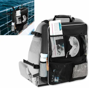 Boat Seat Backpack Boat Backseat Storage Organizer with Mesh Pockets, Handle and Adjustable Back Belt, Waterproof Boat Storage Bag for Swimsuit Boating Accessories, Black