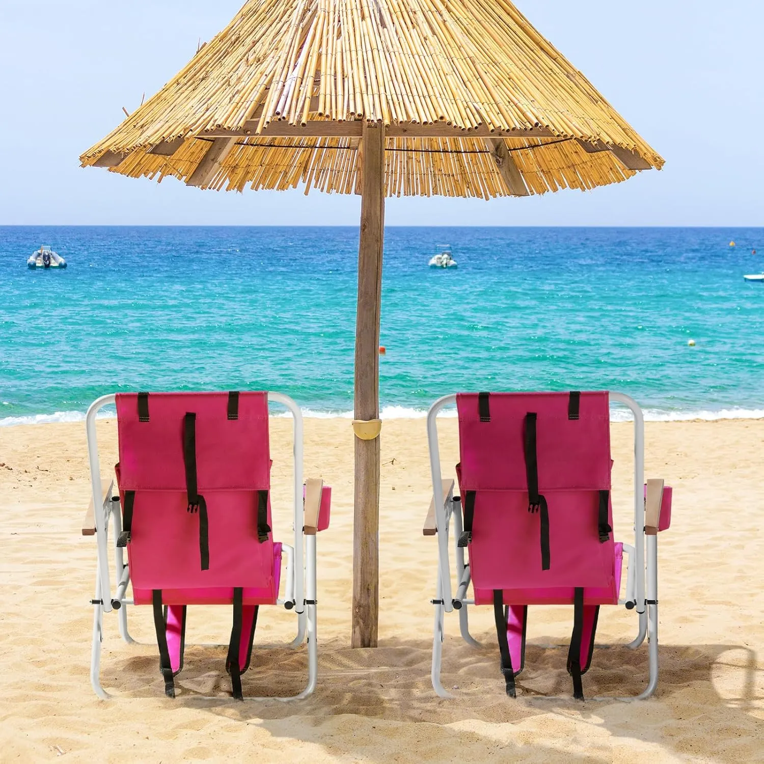 Bonnlo Backpack Carry Chair Set of 2 w/Cup Holder, Portable Foldable 4-Position Reclining, Heavy-Duty Camping Chair Supports 265 lbs (120 kg) for Beach Lawn Concert Fishing （Barbie Pink）