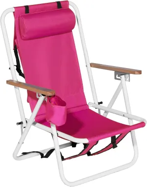 Bonnlo Backpack Carry Chair Set of 2 w/Cup Holder, Portable Foldable 4-Position Reclining, Heavy-Duty Camping Chair Supports 265 lbs (120 kg) for Beach Lawn Concert Fishing （Barbie Pink）
