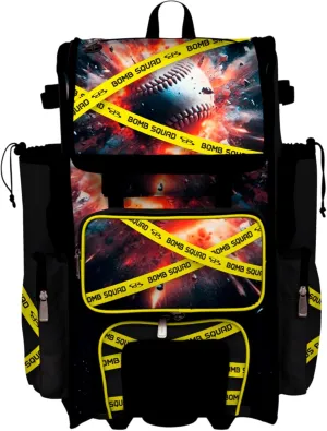 Boombah Rolling Superpack Baseball/Softball Gear Bag - Telescopic Handle - Holds 4 Bats - Wheeled Version - Baseball Bomb Squad Black/Yellow/White