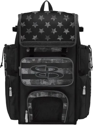 Boombah Superpack Bat Bag - Backpack Version (no wheels) - Holds 4 Bats - USA Honor Black Ops Black/Charcoal