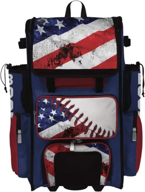 Boombah Superpack Hybrid Rolling Bat Bag - USA Baseball Royal/Red/White - Wheeled & Backpack Version
