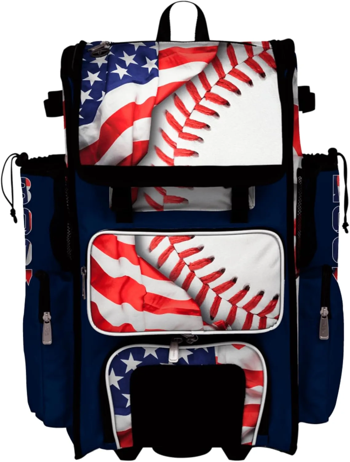 Boombah Superpack Hybrid Rolling Bat Bag - Wheeled & Backpack Version - USA Baseball Game Time Navy/Red/White