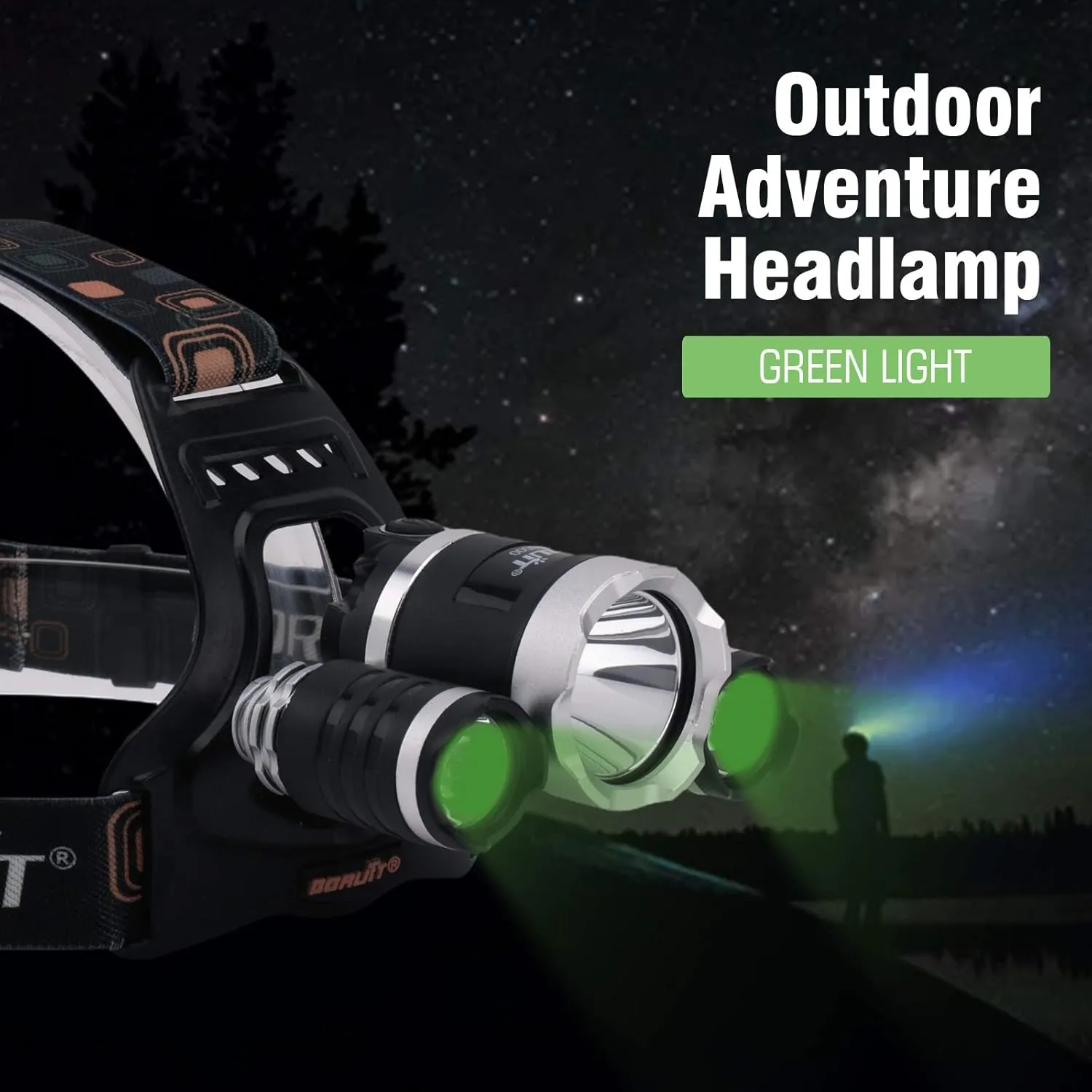 BORUIT RJ-3000 LED Rechargeable Headlamp with Green Light,Super Bright White Green Light Hunting Headlight,3 Mode Waterproof Tactical Head Lamp for Hunting Running Camping Hiking Fishing