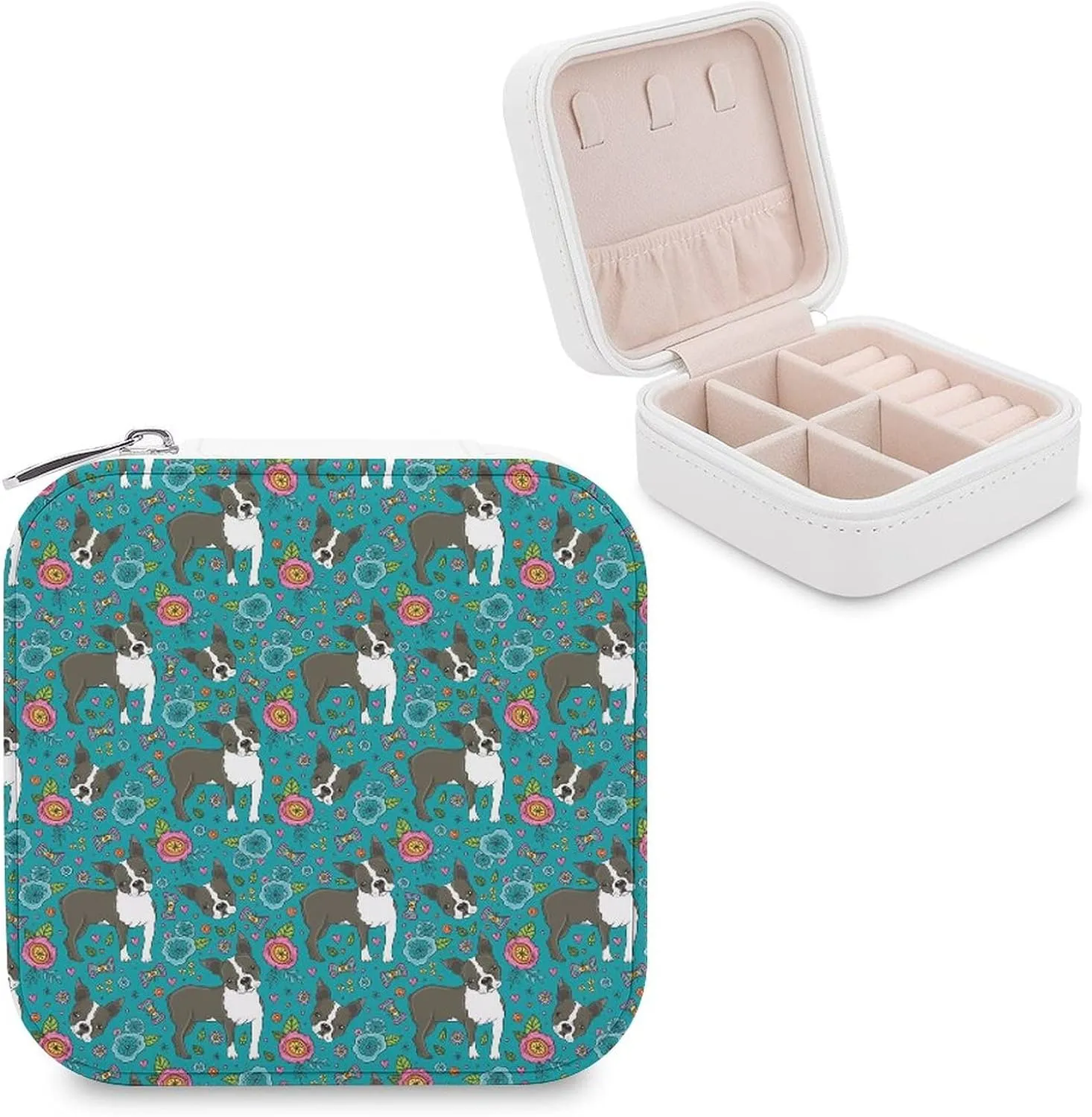 Boston Terrier French Bulldog Travel Jewelry Box Organizer Display Storage Holder Case For Women Girls