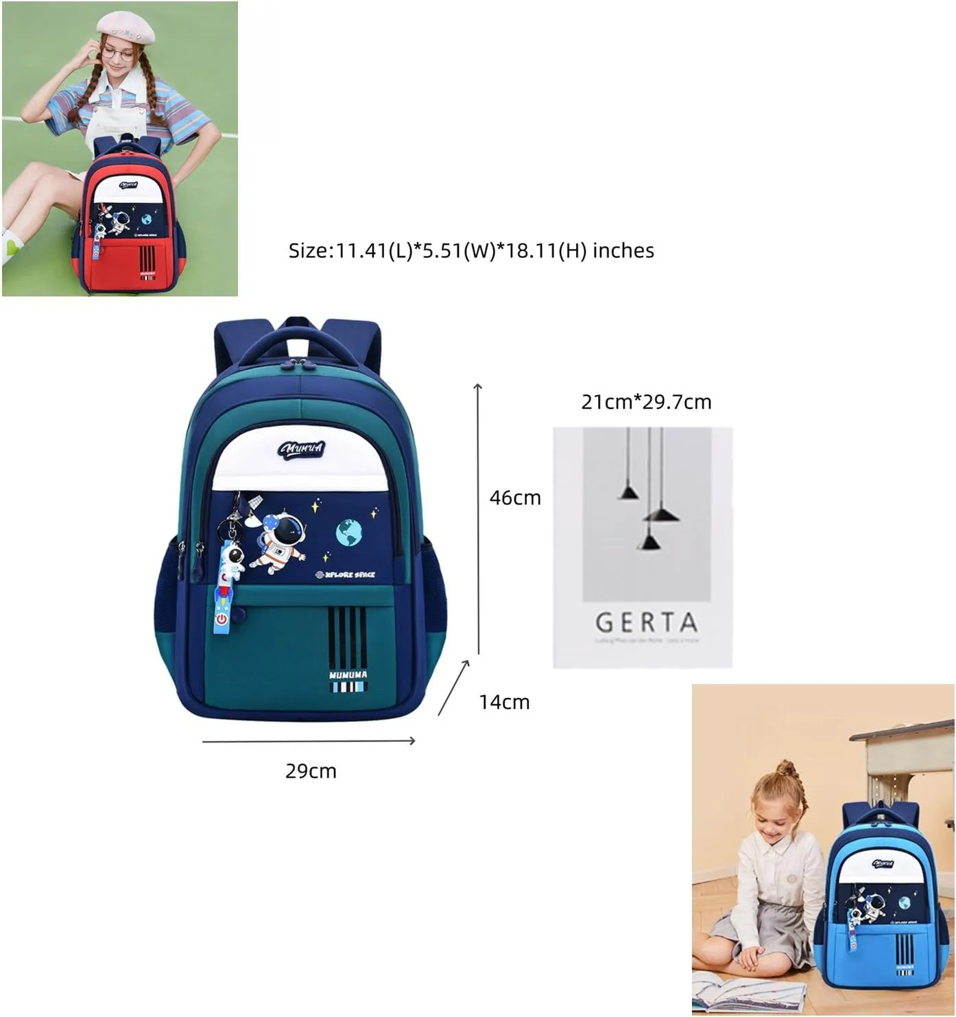 Boys Backpack Astronaut Sports Kids Backpack Space Schoolbag for Girls&Boys Elementary Student Bookbag