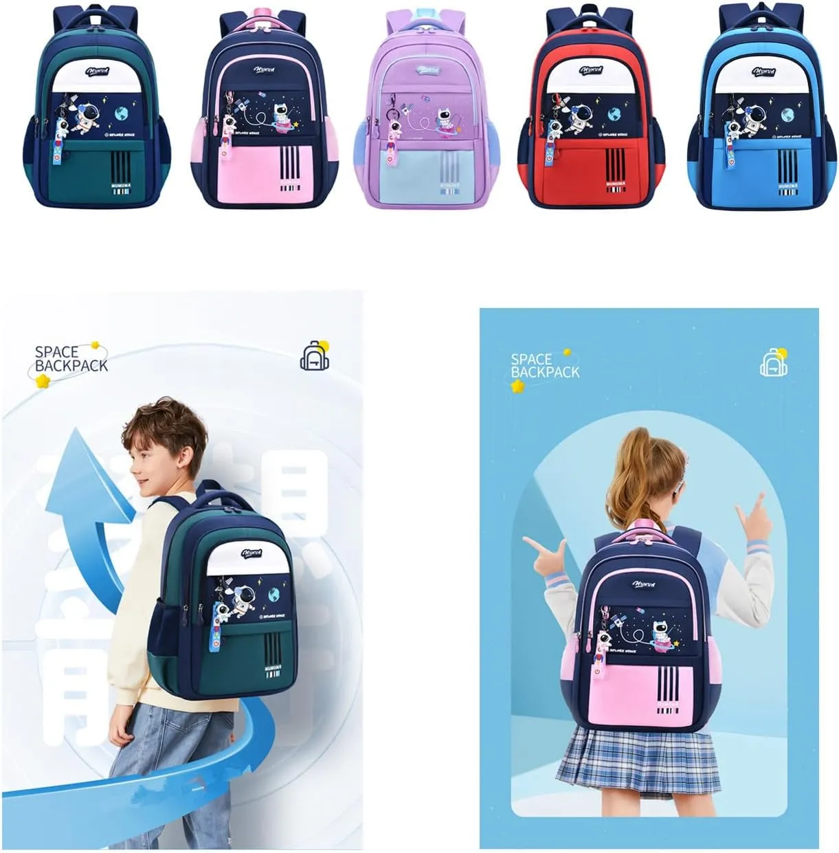 Boys Backpack Astronaut Sports Kids Backpack Space Schoolbag for Girls&Boys Elementary Student Bookbag