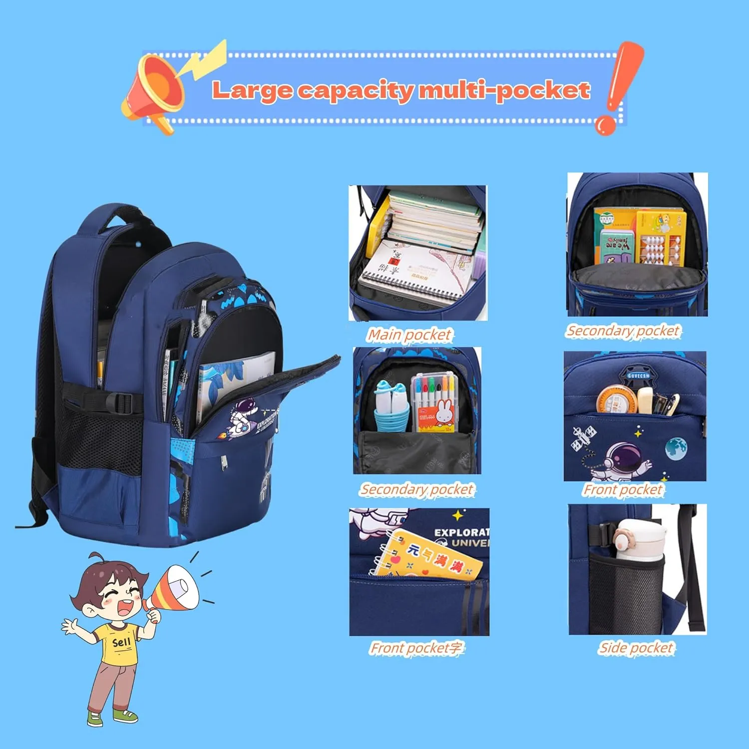 Boys Backpack Astronaut Sports Kids Backpack Space Schoolbag for Girls&Boys Elementary Student Bookbag