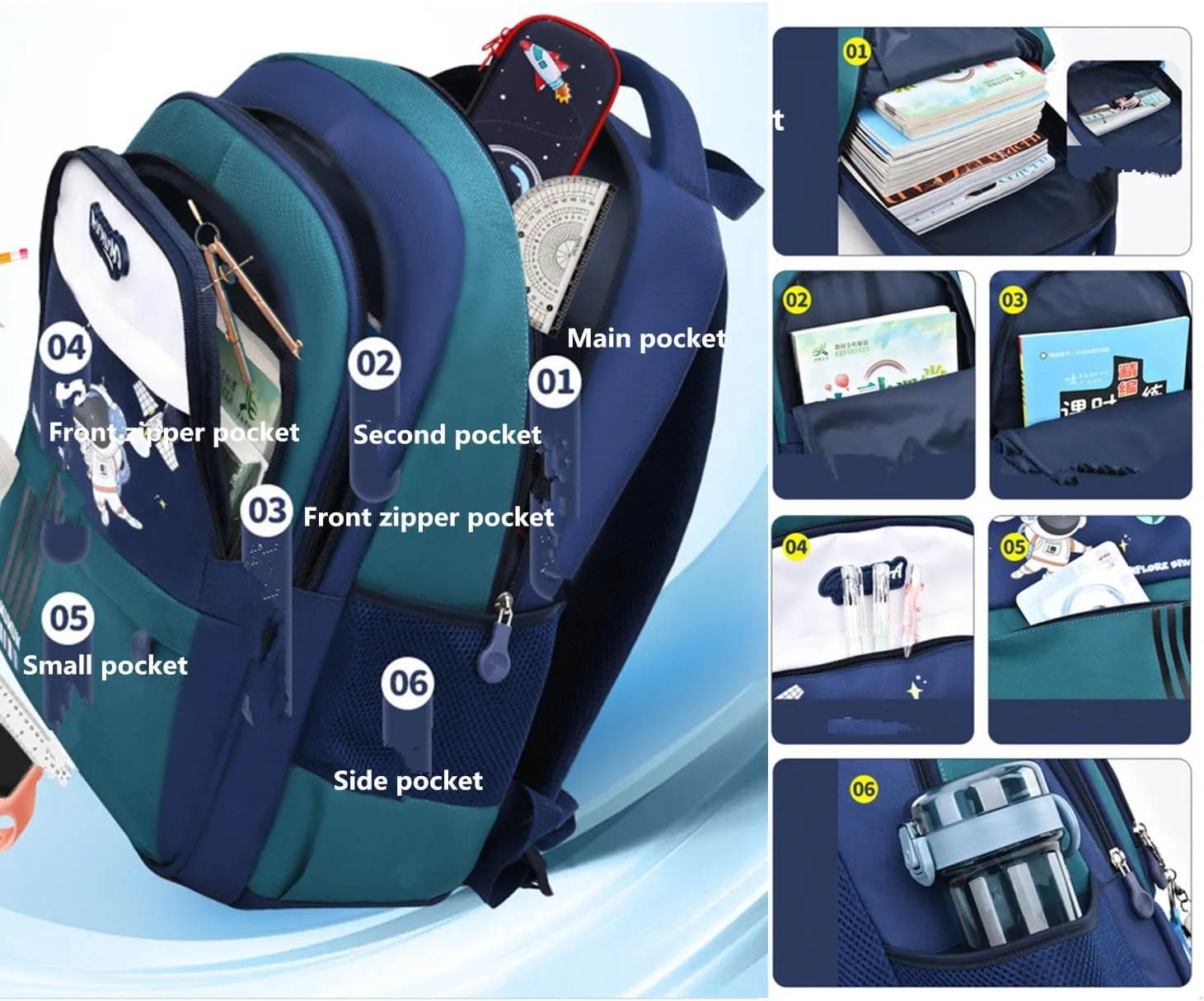 Boys Backpack Astronaut Sports Kids Backpack Space Schoolbag for Girls&Boys Elementary Student Bookbag