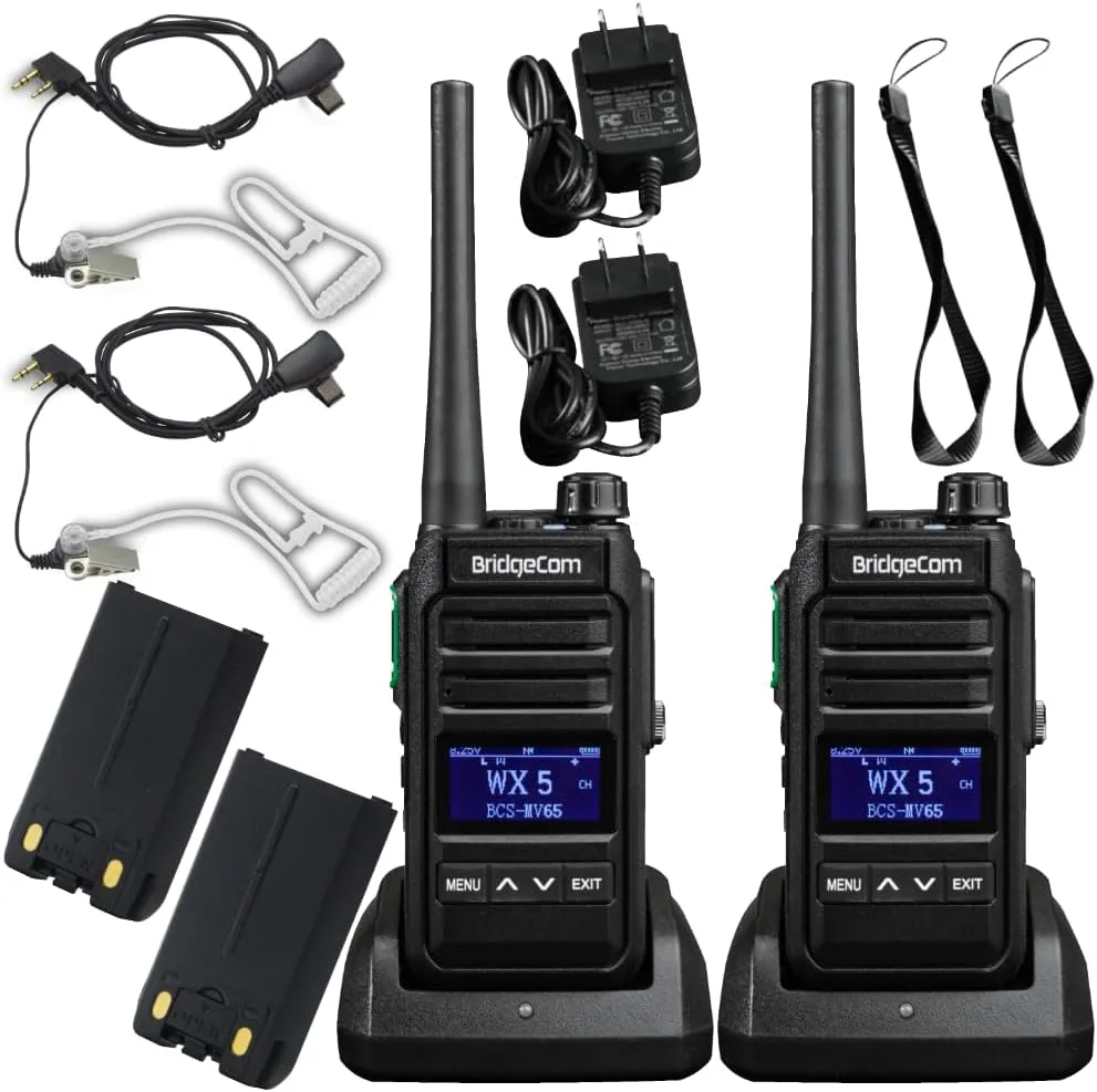 BridgeCom MV-65 Rugged Waterproof Heavy Duty Metal-Frame Walkie Talkie, VHF Long Range, Rechargable Long Lasting Battery, Crisp Clear Audio, Construction, School, Business, Retail, Hunting, Outdoor