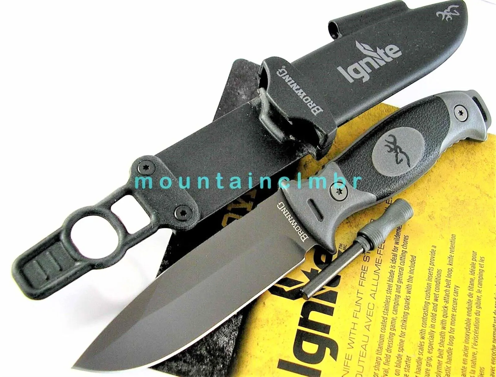 Browning Tactical Hunter Ignite Titanium Fixed Knife Flint Fire Starter 160