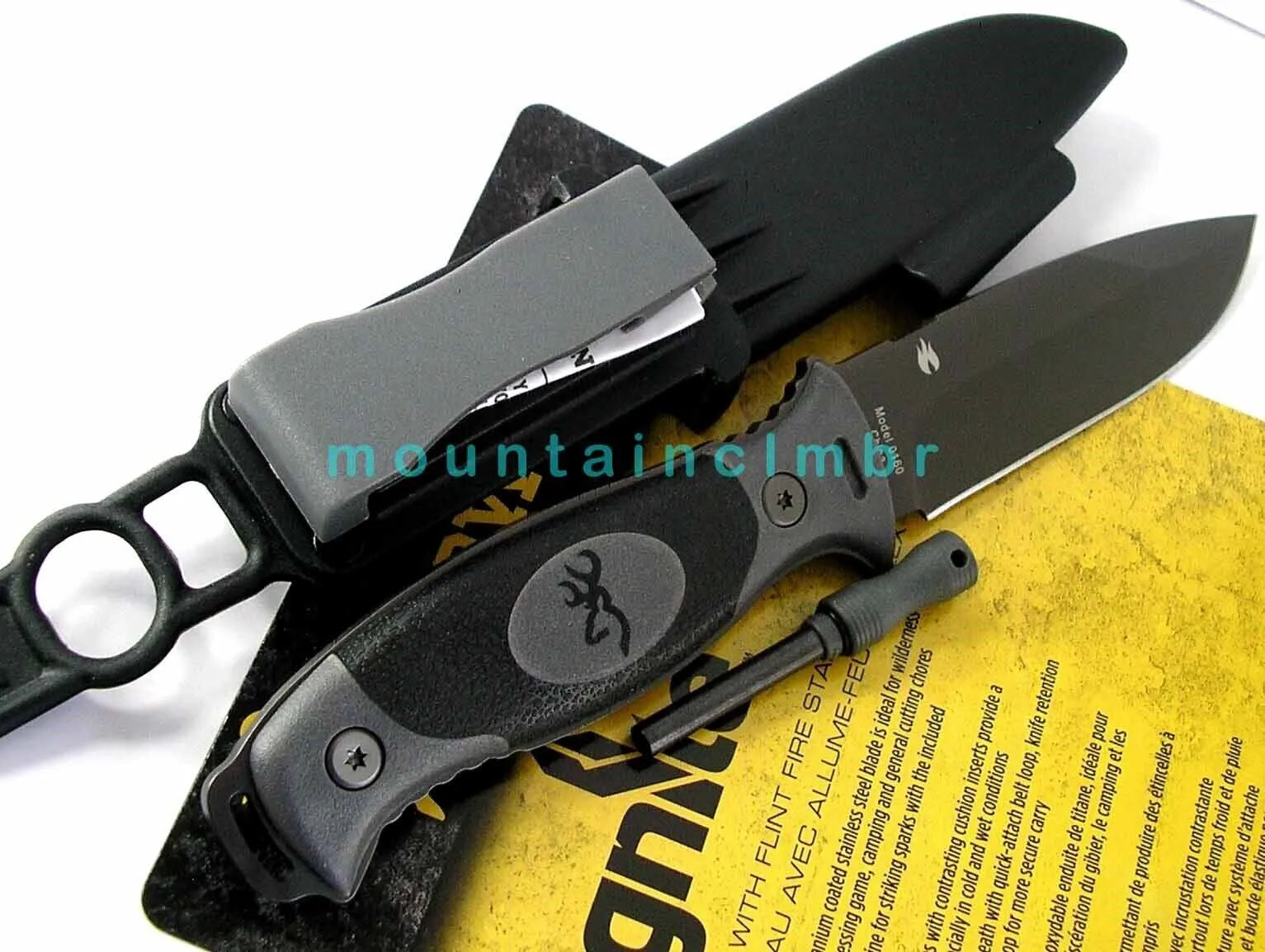 Browning Tactical Hunter Ignite Titanium Fixed Knife Flint Fire Starter 160