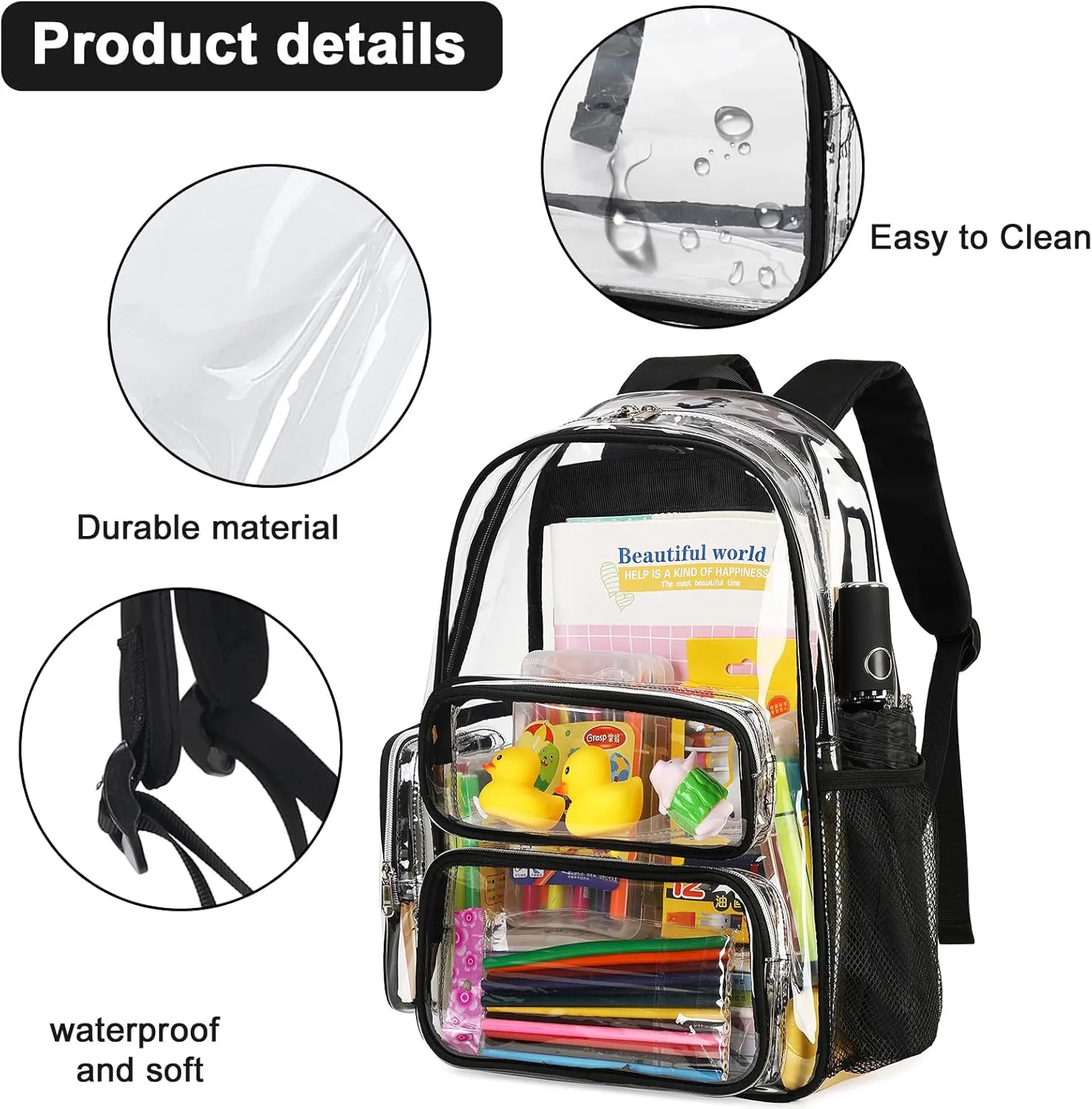 BTOOP Clear Backpack Heavy Duty Transparent Bag 17" See Through BookBag for Women Men Adults Work Festival Sports Travel