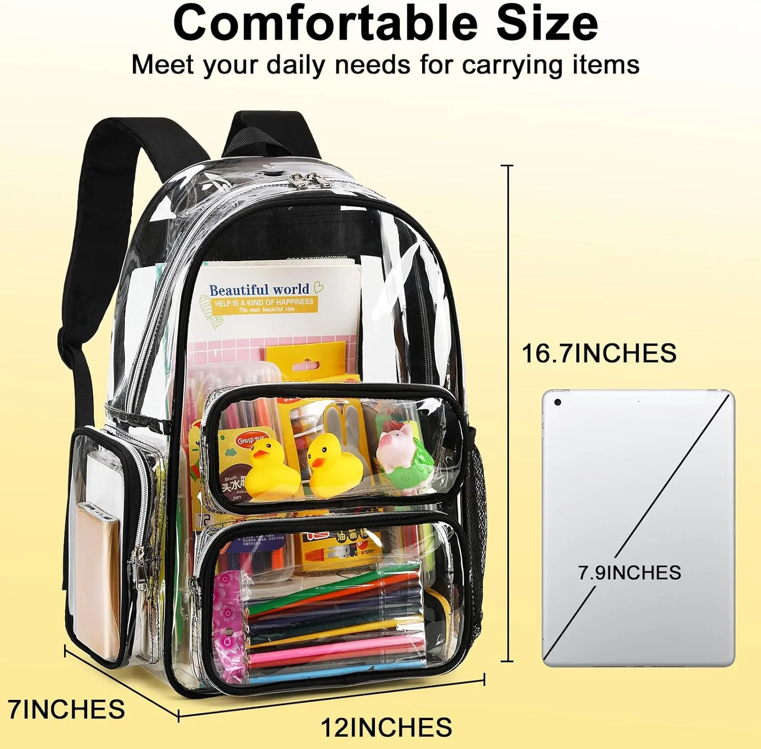 BTOOP Clear Backpack Heavy Duty Transparent Bag 17" See Through BookBag for Women Men Adults Work Festival Sports Travel