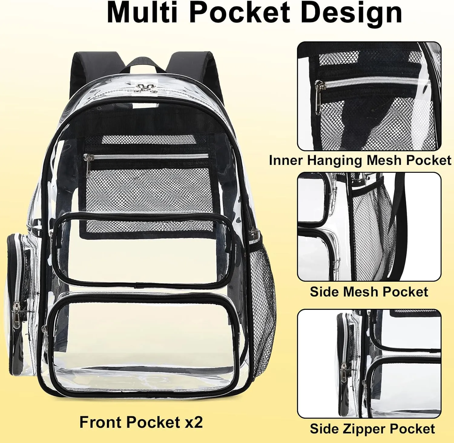 BTOOP Clear Backpack Heavy Duty Transparent Bag 17" See Through BookBag for Women Men Adults Work Festival Sports Travel