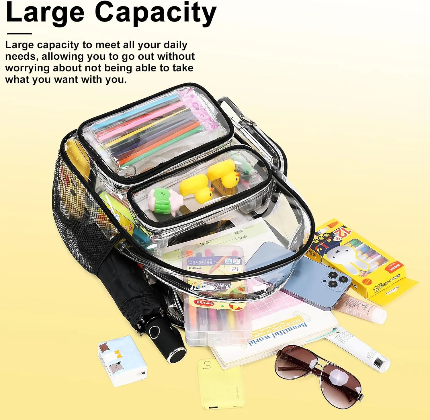 BTOOP Clear Backpack Heavy Duty Transparent Bag 17" See Through BookBag for Women Men Adults Work Festival Sports Travel
