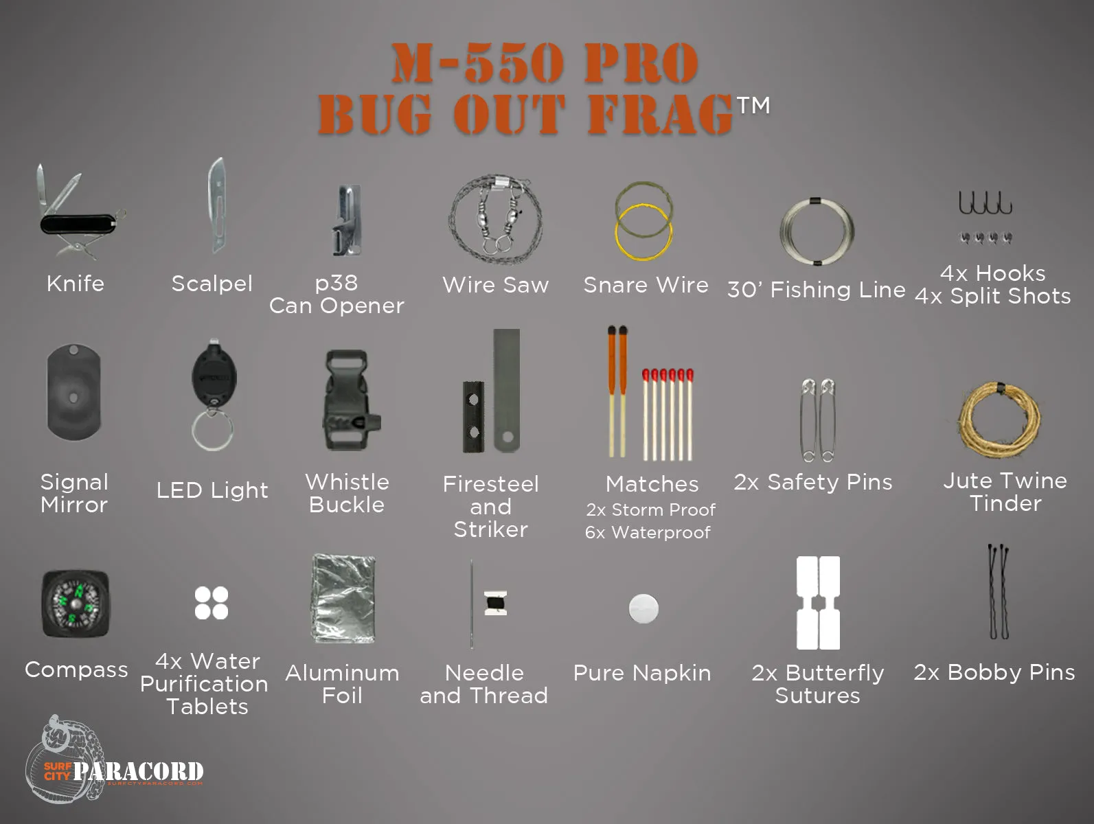 Bug Out Frag® Pro Paracord Survival Kit (Custom Color)