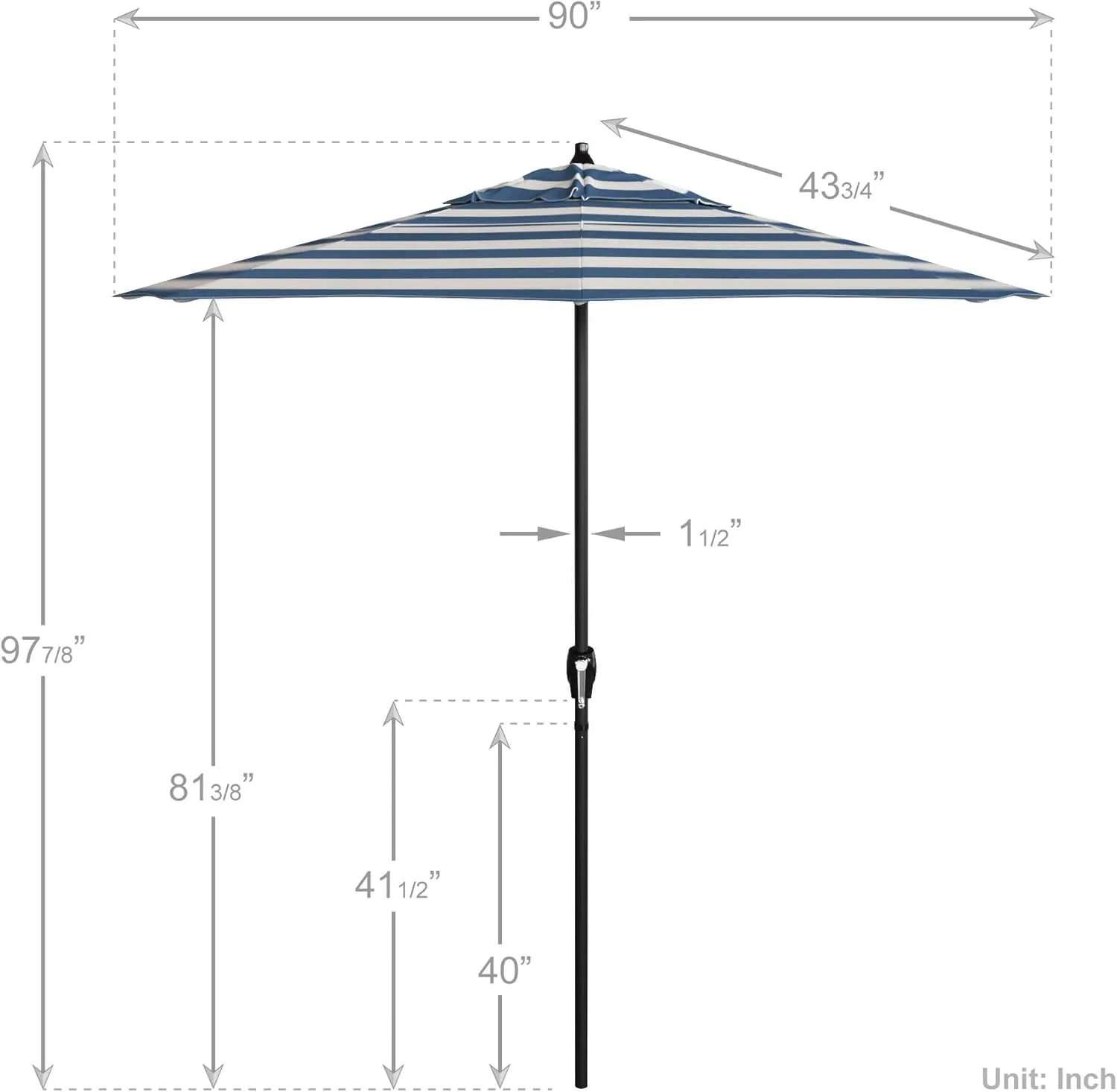 California Umbrella 7.5' Rd Aluminum Patio Umbrella, Crank Lift, Auto Tilt, Black Finish