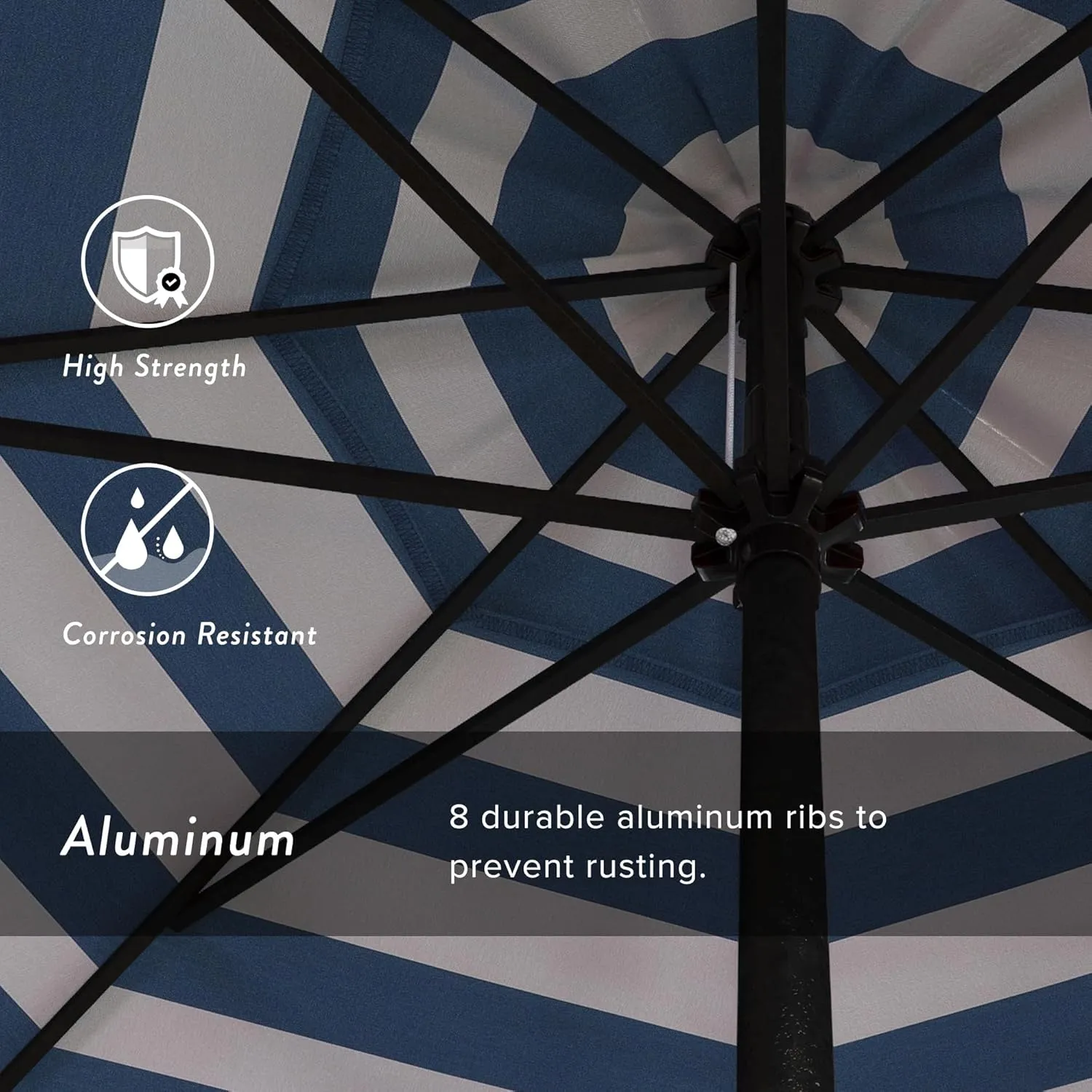 California Umbrella 7.5' Rd Aluminum Patio Umbrella, Crank Lift, Auto Tilt, Black Finish