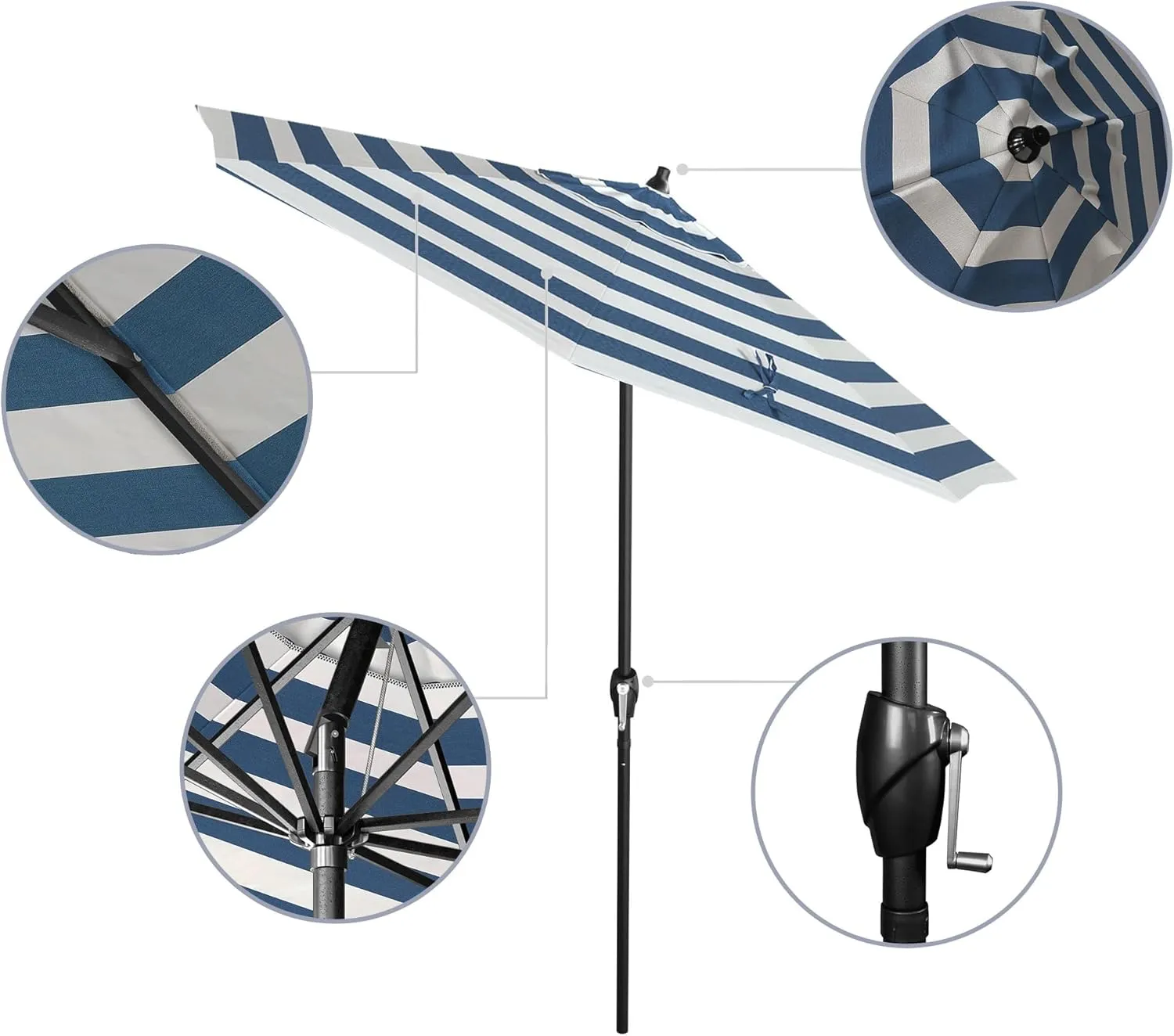 California Umbrella 7.5' Rd Aluminum Patio Umbrella, Crank Lift, Auto Tilt, Black Finish