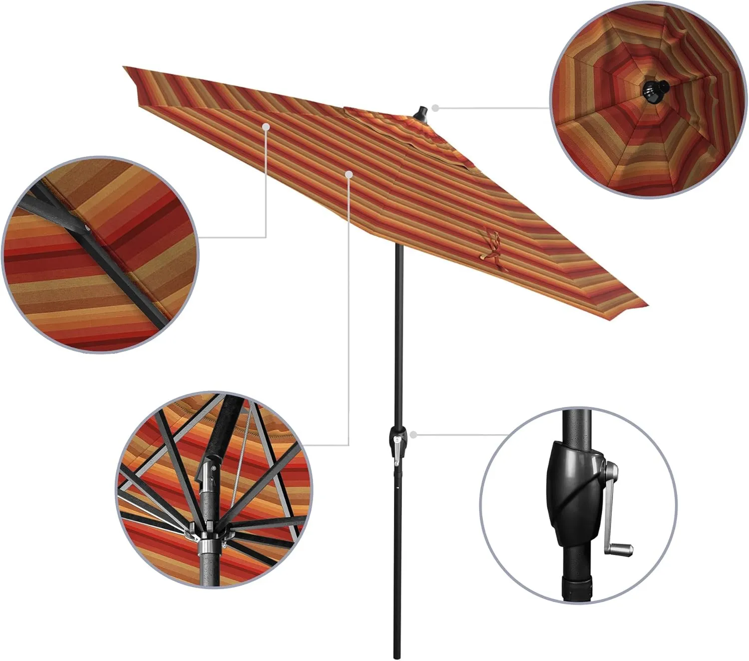 California Umbrella 7.5' Rd Aluminum Patio Umbrella, Crank Lift, Auto Tilt, Black Finish