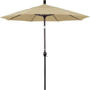 California Umbrella 7.5' Round Aluminum Market Umbrella, Crank Lift, Push Button Tilt, Bronze Pole, Olefin Champagne