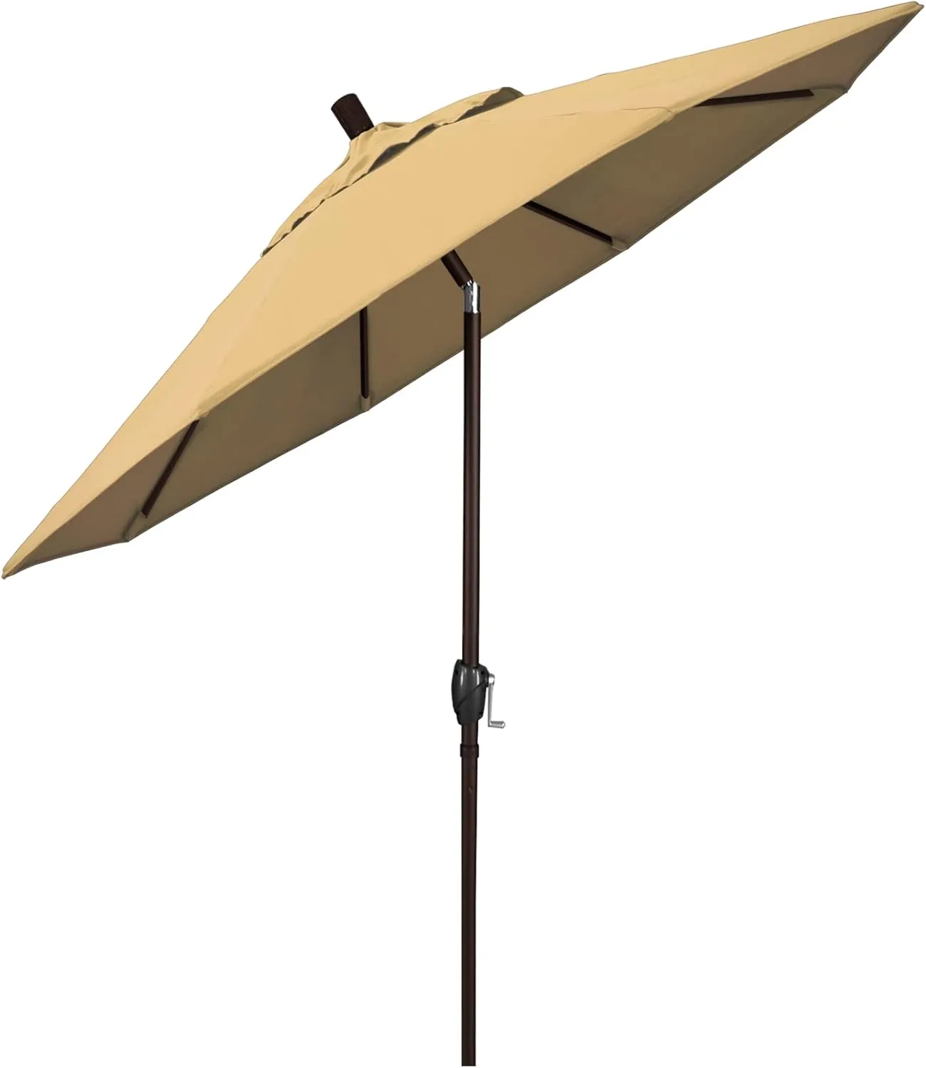California Umbrella 7.5' Round Aluminum Market Umbrella, Crank Lift, Push Button Tilt, Bronze Pole, Olefin Champagne
