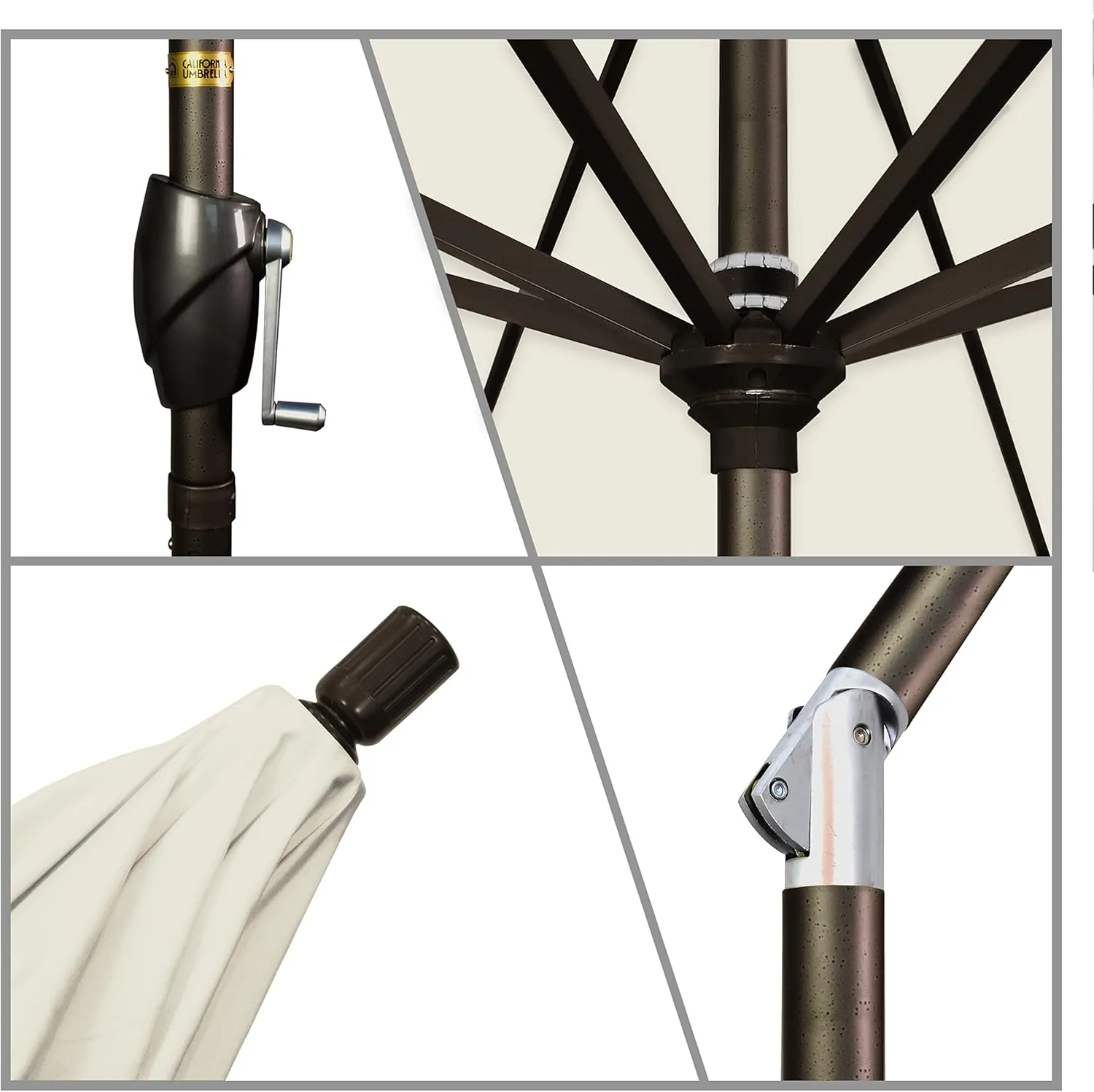 California Umbrella 7.5' Round Aluminum Market Umbrella, Crank Lift, Push Button Tilt, Bronze Pole, Sunbrella Canvas