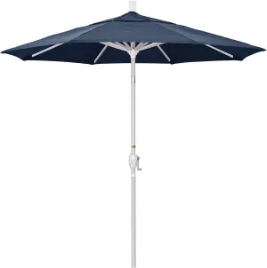 California Umbrella 7.5' Round Aluminum Market Umbrella, Crank Lift, Push Button Tilt, White Pole, Sunbrella Spectrum Indigo