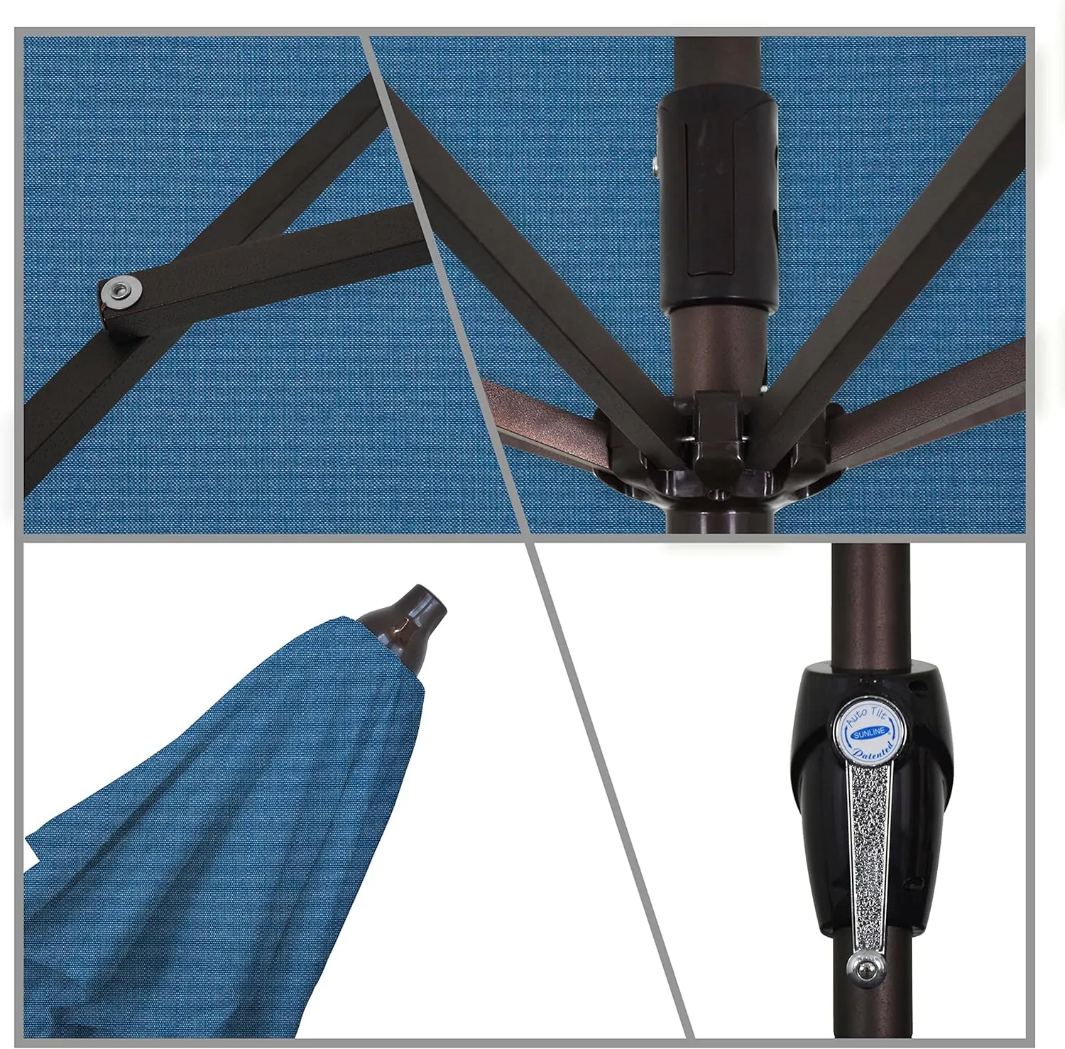 California Umbrella 7.5' Round Sunbrella Aluminum Outdoor Deck, Pool or Patio Umbrella, Crank Lift, Auto Tilt, Bronze Pole, Regatta