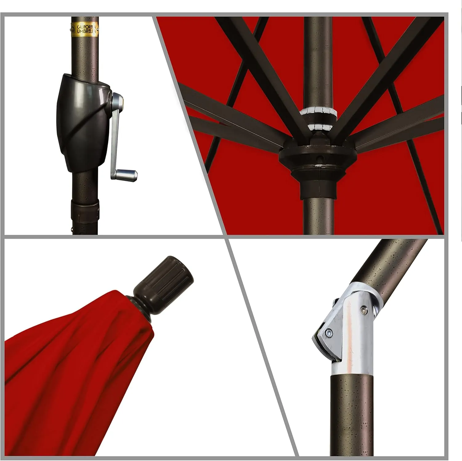 California Umbrella 9' Rd Pacific Trail Series Aluminum Patio Umbrella, Crank Lift, Push Button Tilt, Bronze Finish