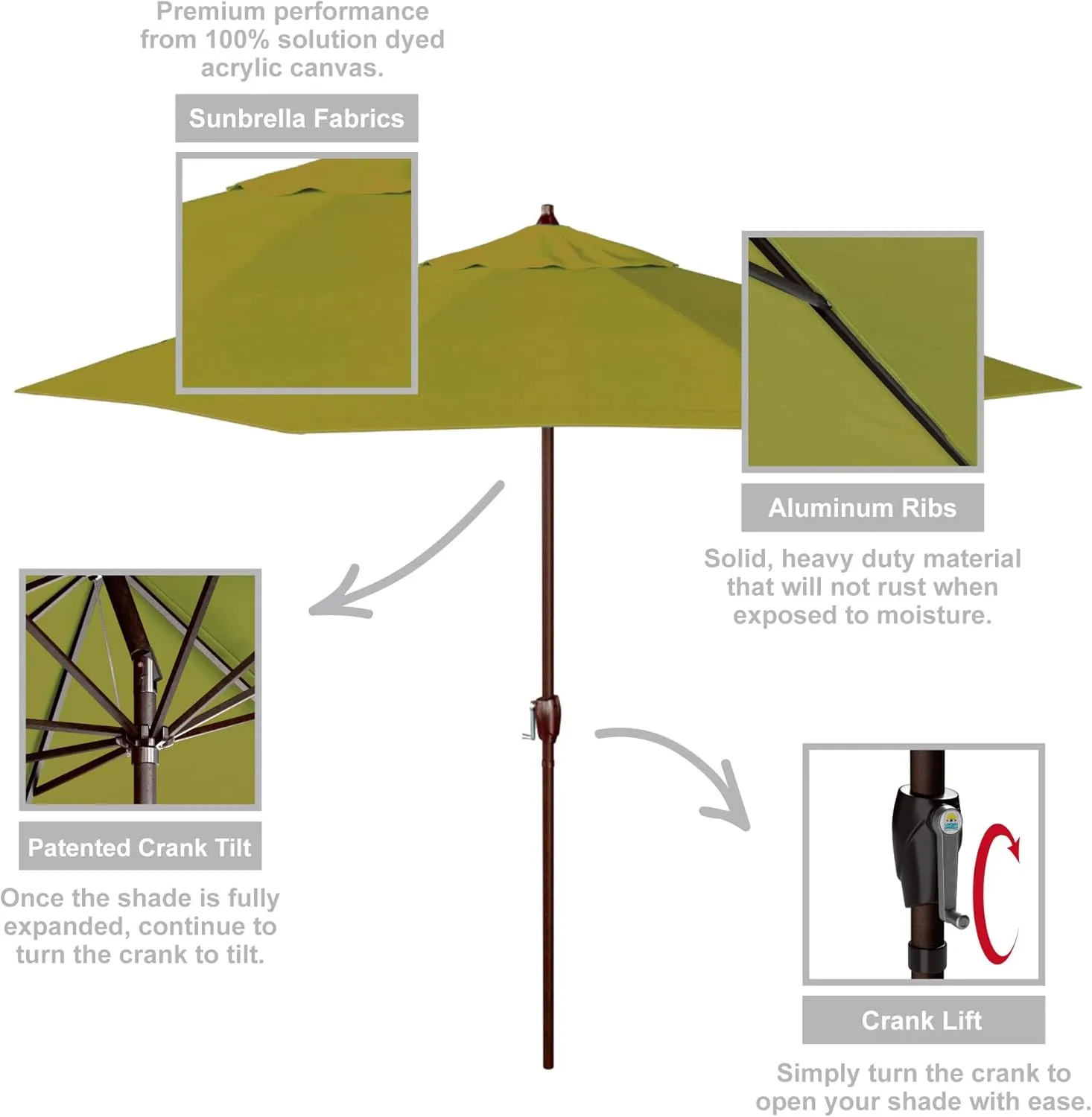 California Umbrella 9' Rd Sunbrella Aluminum Patio Umbrella, Crank Lift, Auto Tilt, Bronze Pole, Macaw
