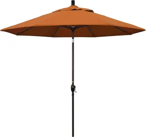 California Umbrella 9' Round Aluminum Market Umbrella, Crank Lift, Push Button Tilt, Bronze Pole, Sunbrella Tuscan