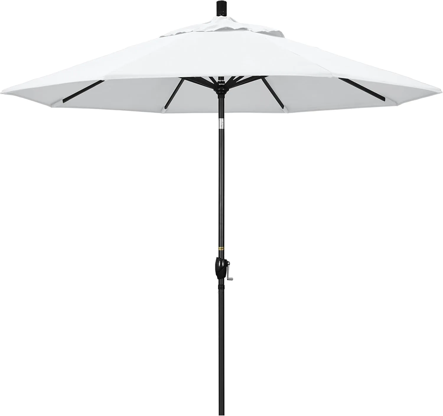 California Umbrella GSPT908302-F04 9' Round Aluminum Market, Crank Lift, Push Button Tilt, Black Pole, White Olefin Patio Umbrella, 9-Feet